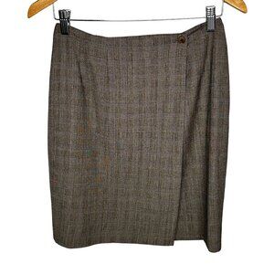 Borgopinti Firenze Wool Plaid Wrap Mini Skirt Brown Italy 28 Waist Vintage